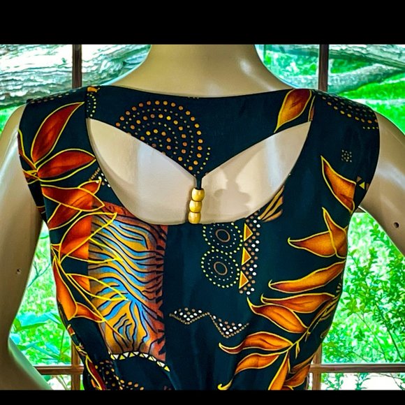 ⭐️HP⭐️VTG▪️SCARLETT▪️Boho Collage Bead Accented Open Back Sleeveless Maxi Dress - Picture 4 of 12